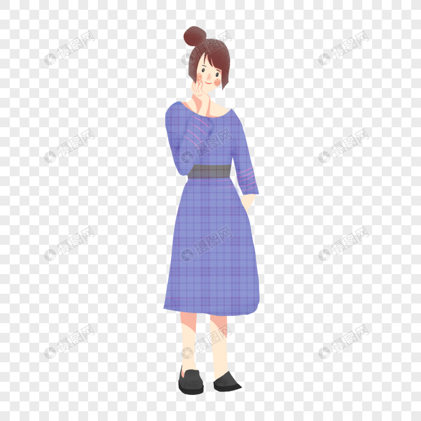 卡通蓝色连衣裙女孩插图