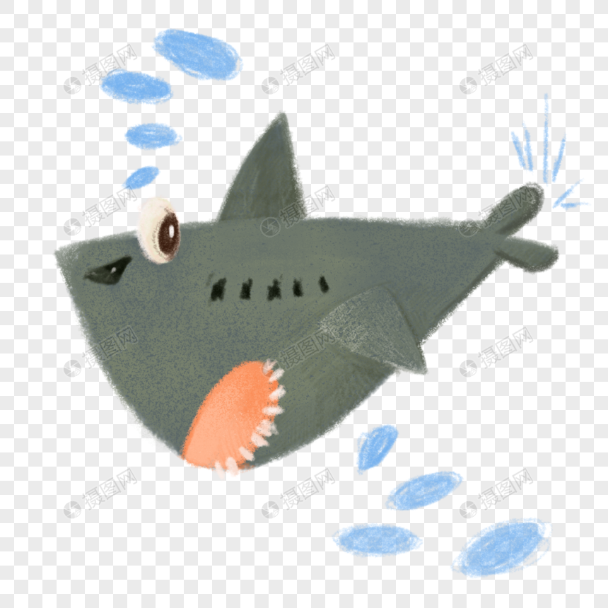 大鲨鱼ins网红风格手绘儿童插画动物可爱图片