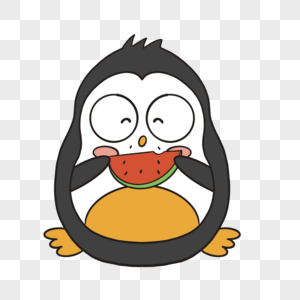 卡通小企鹅吃西瓜插图图片
