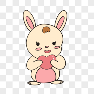 卡通粉色小兔拿着爱心插图图片