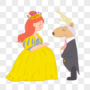 手绘童话风公主与驯鹿管家高清图片