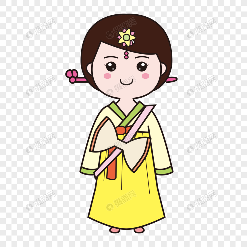 卡通手绘朝鲜族女孩