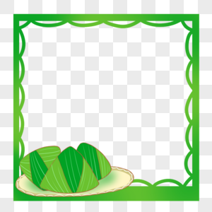 创意端午节美味粽子简约绿色边框图片