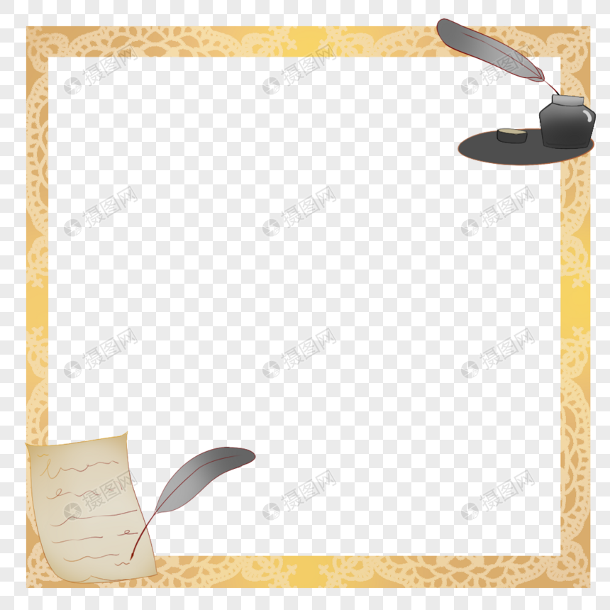羽毛作笔书写书信创意简约边框