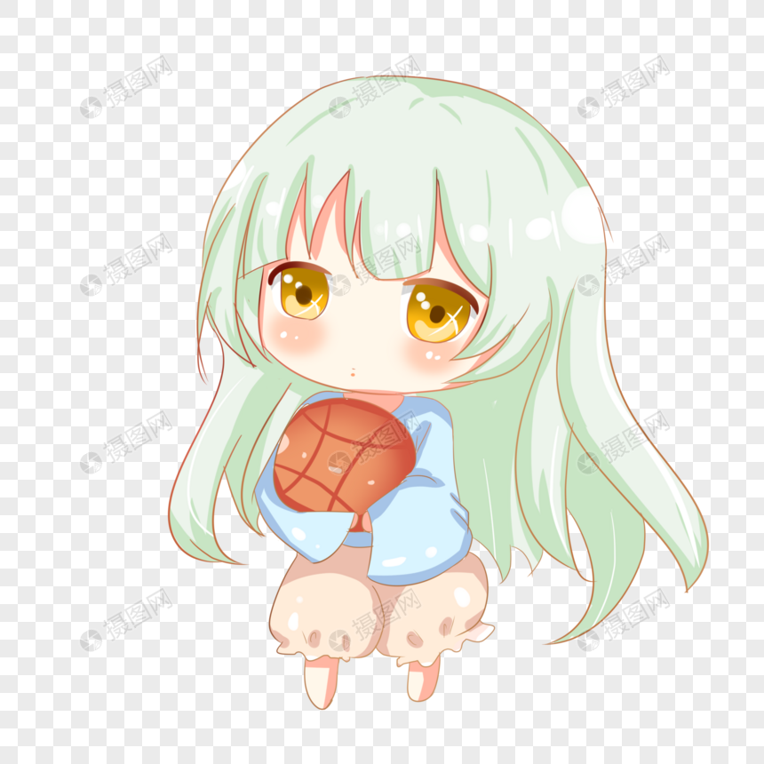 q版萌系抱着篮球的nba球迷女孩动漫人物