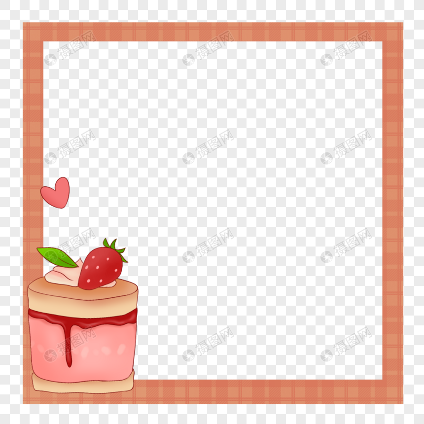 创意美味草莓蛋糕简约格子边框图片