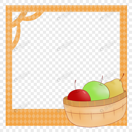 创意新鲜美味水果简约格子布橘色边框图片