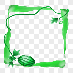 水粉画夏季清凉的西瓜藤蔓边框图片