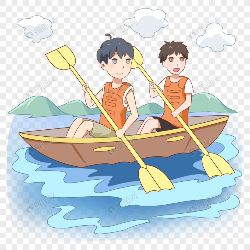 免抠元素 手绘/卡通元素 划船的男孩.psd