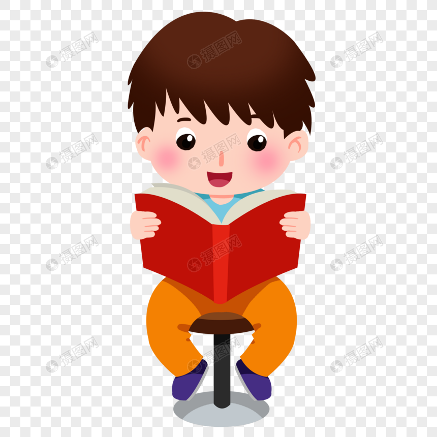 卡通男孩坐着椅子上看书