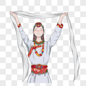 手绘少数民族藏族女孩图片