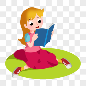 卡通时尚粉色裙子女孩看书图片