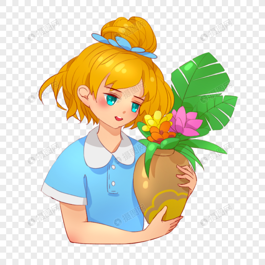 抱花瓶的小女孩