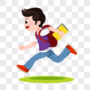 卡通男孩背着书包奔跑图片