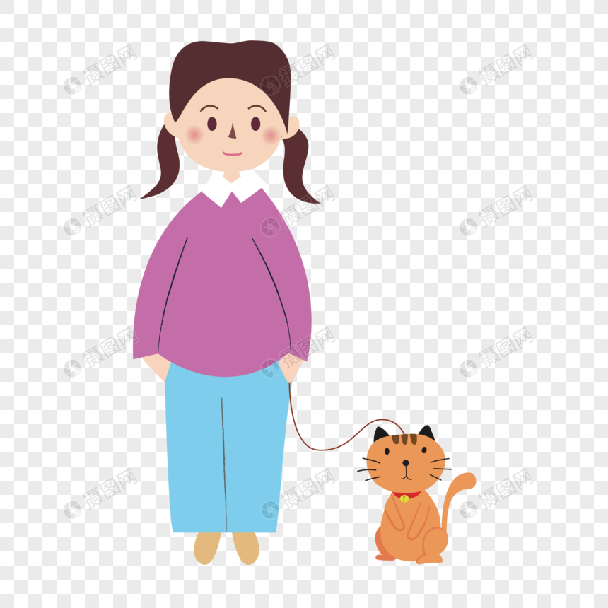 卡通女孩和猫矢量图