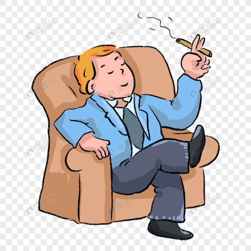 男生坐在沙发上抽烟卡通漫画