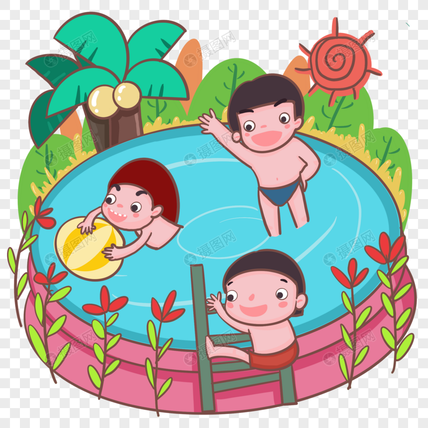 夏天游泳的孩子
