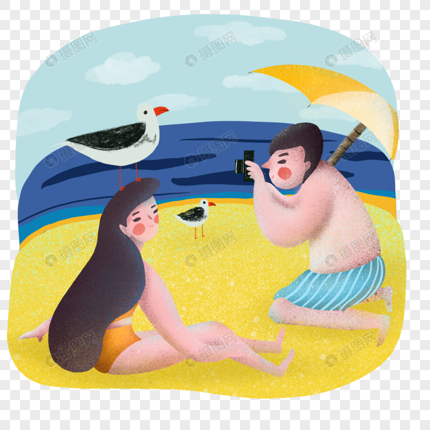 沙滩度假的情侣图片