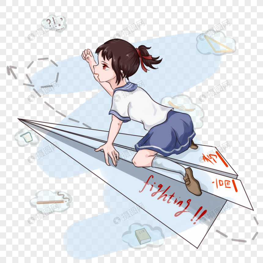 骑着纸飞机的女孩