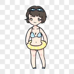 夏季卡通人物游泳装饰素材图片