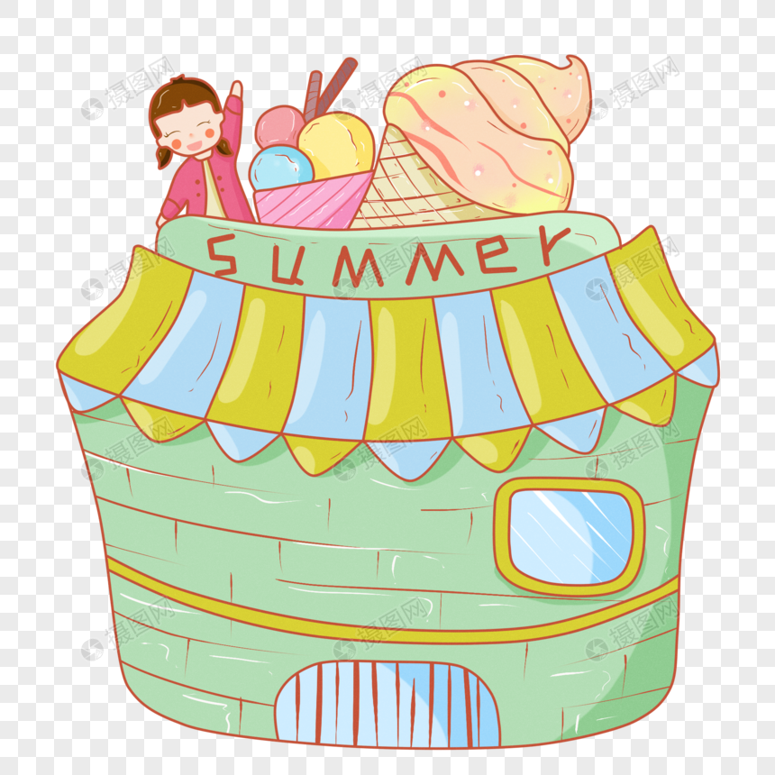 卡通手绘吃货夏季冰淇淋女孩PNG素材图片