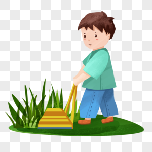 清理庭院的男孩图片