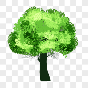 卡通手绘绿色植物一棵茁壮成长的树木图片