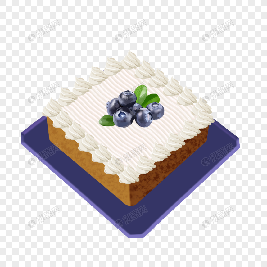 手绘奶油蓝莓蛋糕图片