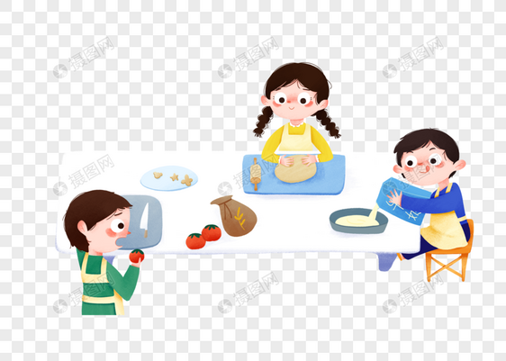 儿童节小孩子们一起在厨房做饭图片
