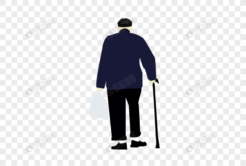 免抠元素 手绘/卡通元素 ai矢量图扁平化人物空巢老人父亲的背影.