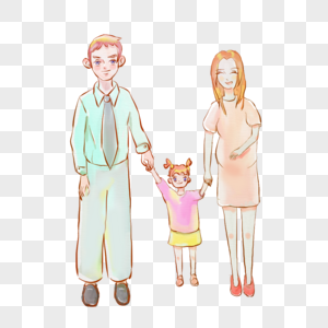 一家三口插画温馨二胎家庭图片