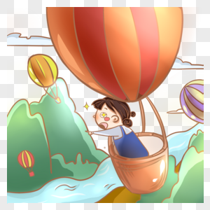 乘坐热气球的女孩图片