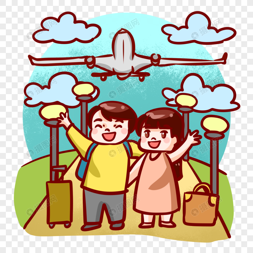 坐飞机旅游的情侣