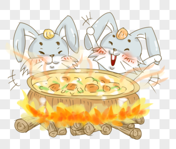 十二生肖之小兔子烧柴炖萝卜汤插画PNG高清图片