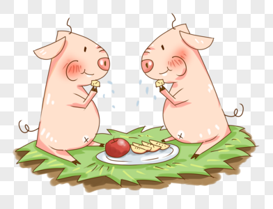 十二生肖之粉红猪猪吃苹果插画PNG图片