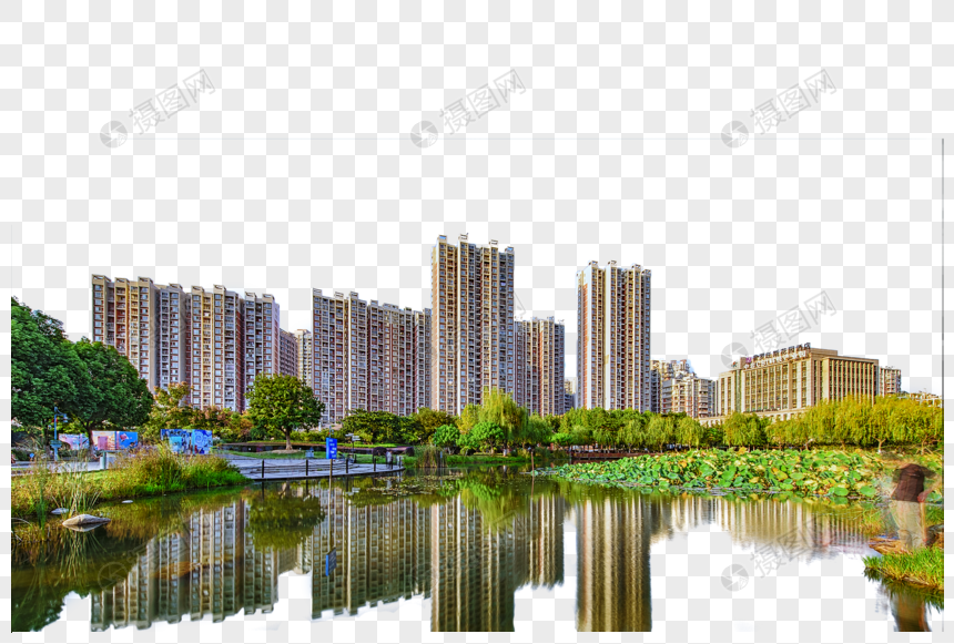 城市风光建筑倒影图片