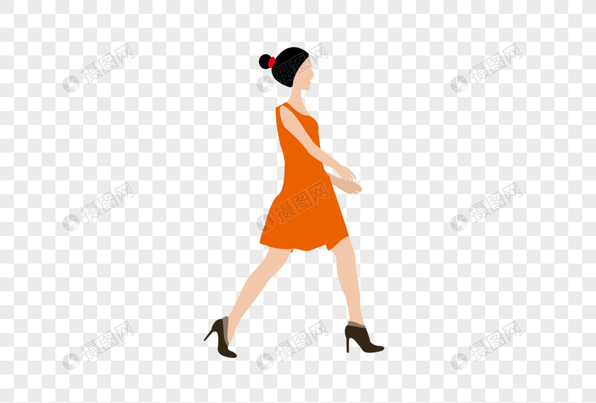 ai矢量图卡通人物扁平化人物女性正在走路的女人