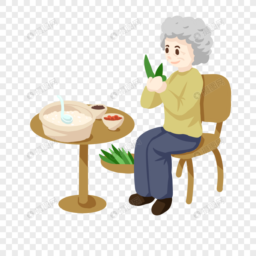老奶奶包粽子