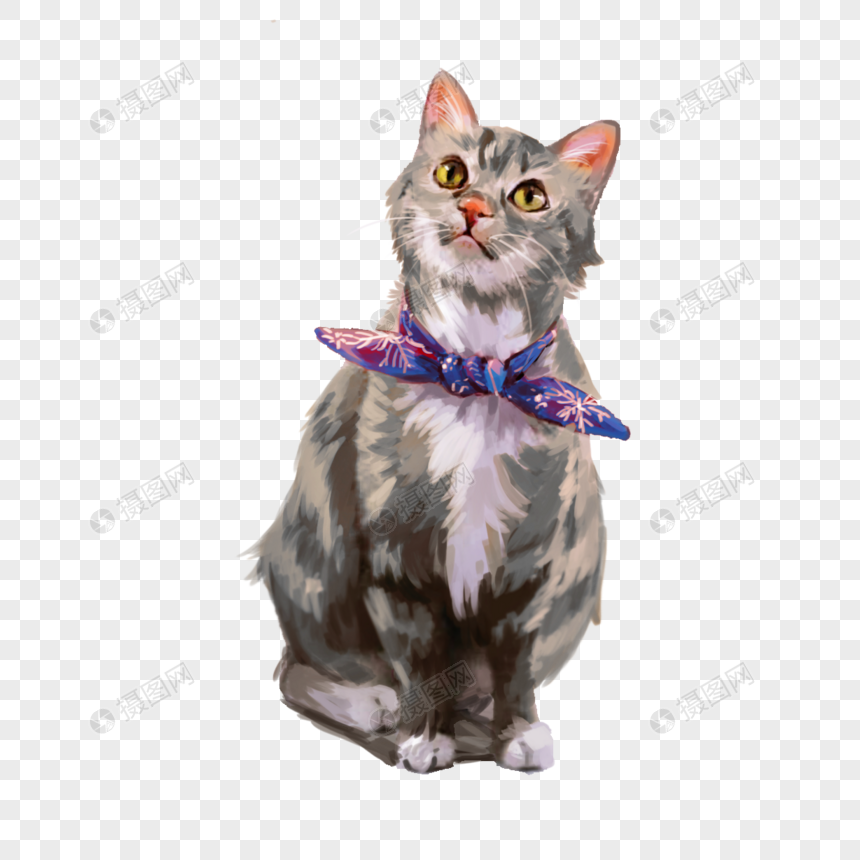 灰猫猫咪宠物领结可爱手绘元素图片