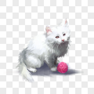 白猫宠物毛线球可爱动物手绘元素图片