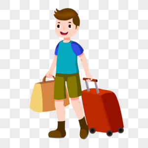 卡通长腿男孩拉着行李箱图片