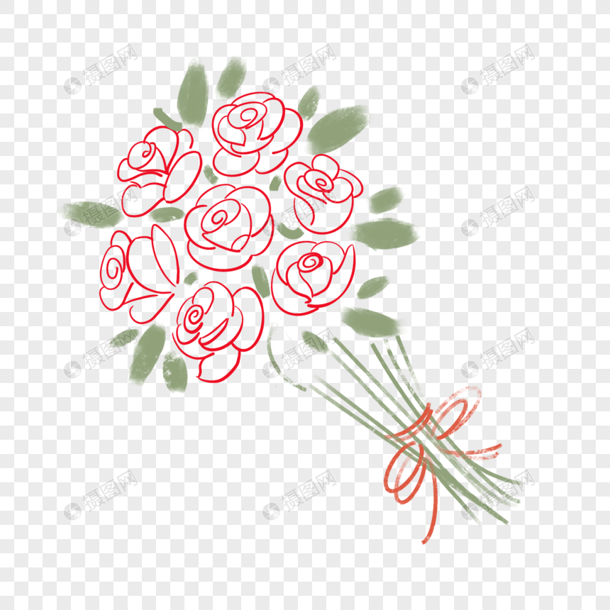 手绘简约玫瑰花束图片