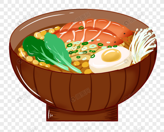 创意手绘原创木碗海鲜拉面图标可爱美食日料图片