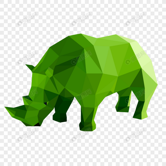 晶状绿色犀牛侧面卡通图片