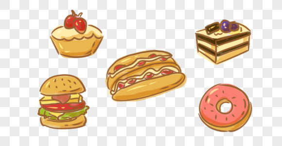 健康高热量食品热狗汉堡装饰图片