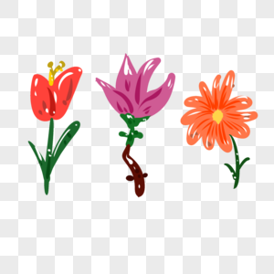 手绘红色花朵植物元素图片