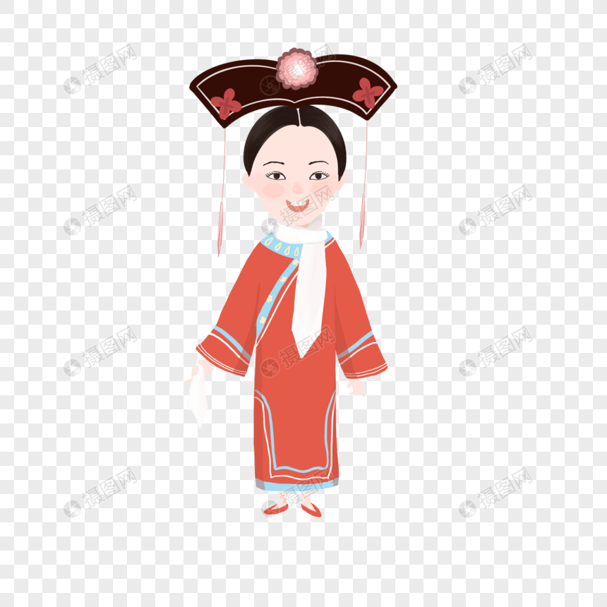 免抠元素 手绘/卡通元素 可爱满族少女.