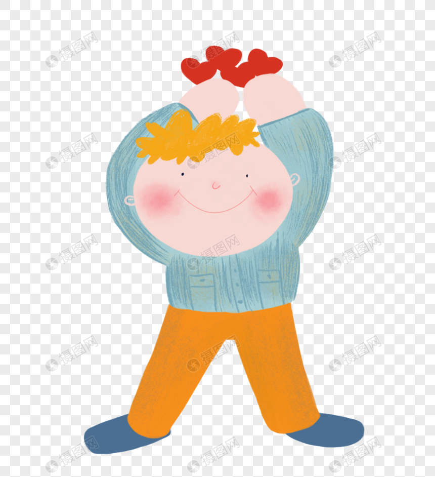 比心的小男孩