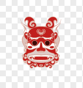 红色诡丽傩族祭典面具装饰插画吉祥高清图片素材