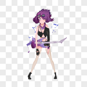 弹紫色吉他的酷炫摇滚女孩图片